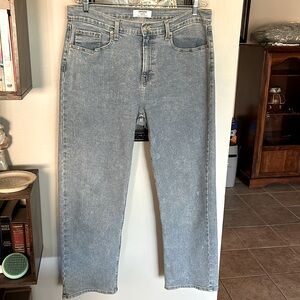Levi’s straight jeans; size 14/W 32. Excellent condition, washed blue color.